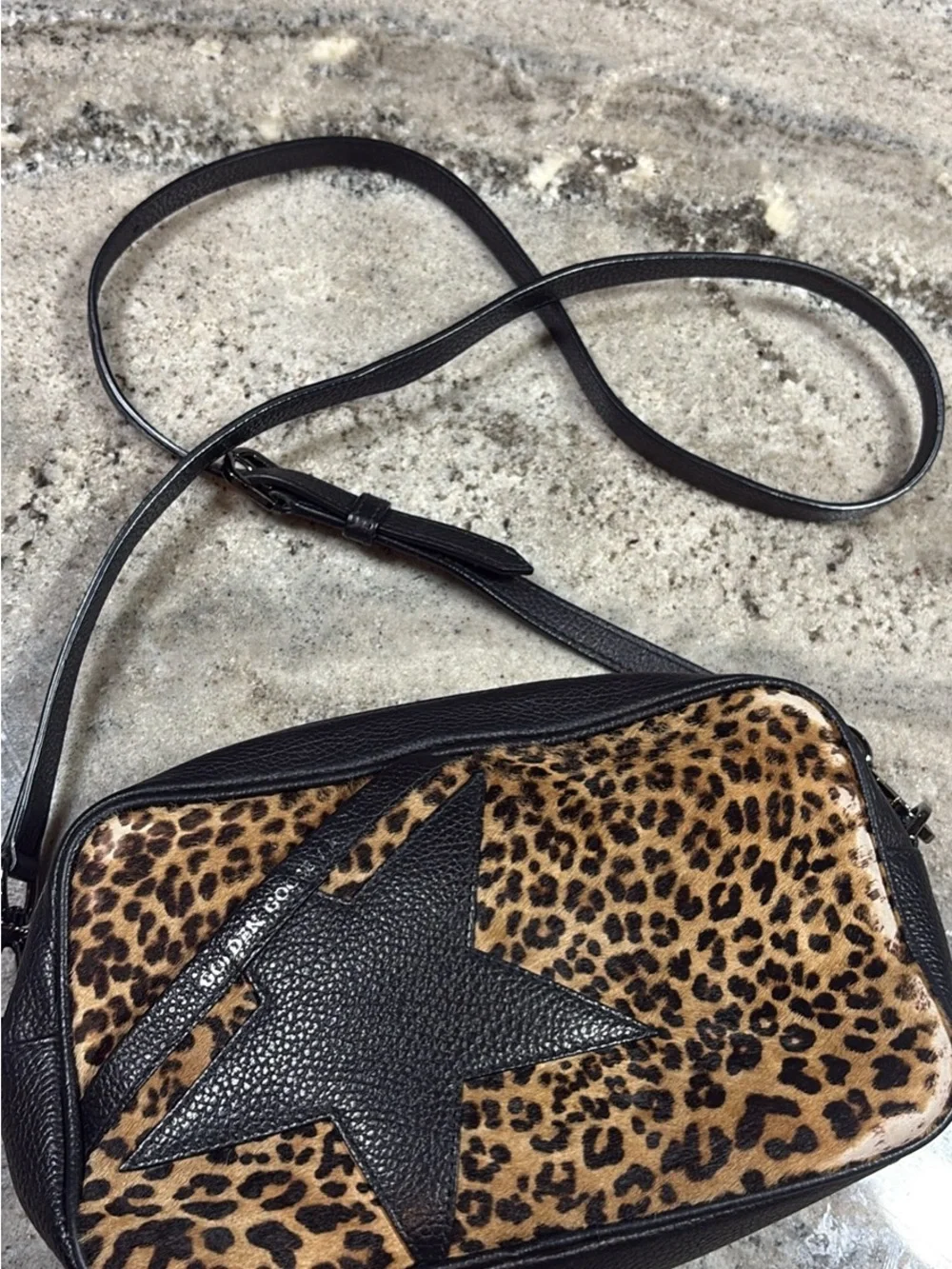 GOLDEN GOOSE Star Bag in Leopard-Print Pony Skin Black leather camera bag